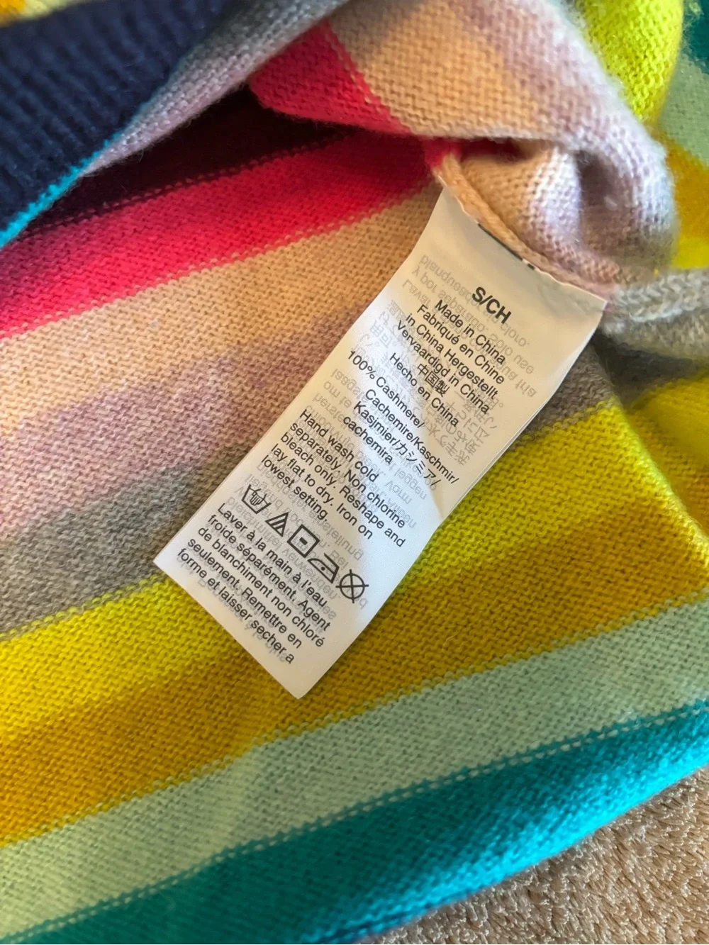 J. Crew 100% Cashmere Women's Multicolor Stripe Crewneck Sweater